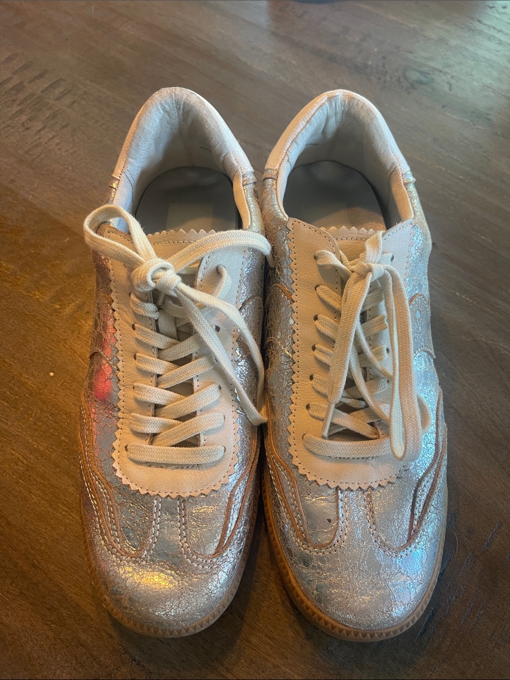 Dolce Vita Metallic Silver and White Women's Sneakers